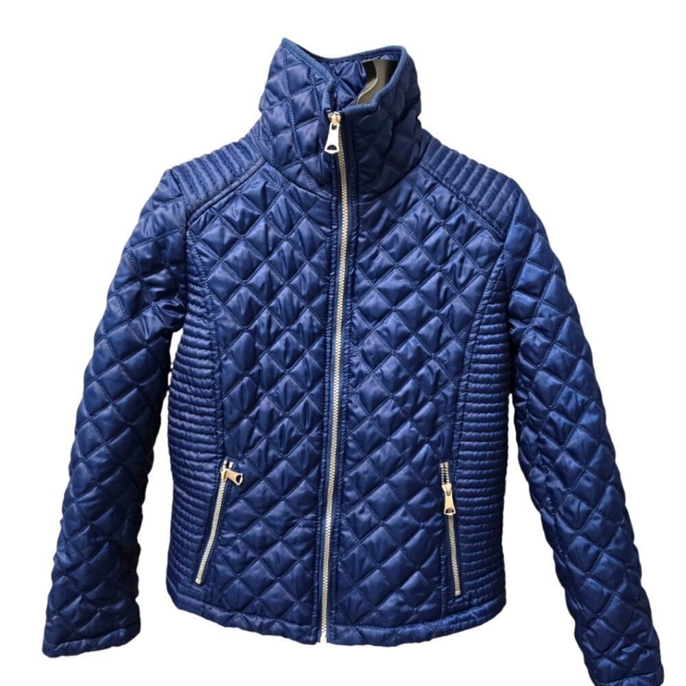 Quilted Winter Coat Jacket Marc New York Size Medium High Neck Full Zip Blue Puf